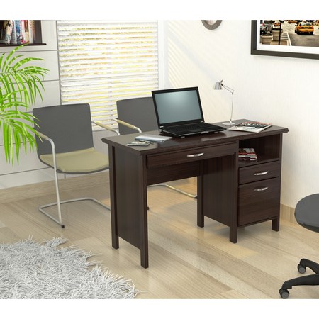 Inval Computer Desk 47 in. W Rectangular Espresso 2 Drawer with Keyboard Tray ES-2403
